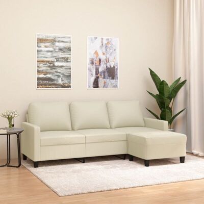 Vidaxl - Sofá De 3 Plazas Con Taburete Cuero Sintético Crema 180 Cm Vidaxl - Sofá De 3 Plazas Con Taburete Cuero Sintético Crema 180 Cm