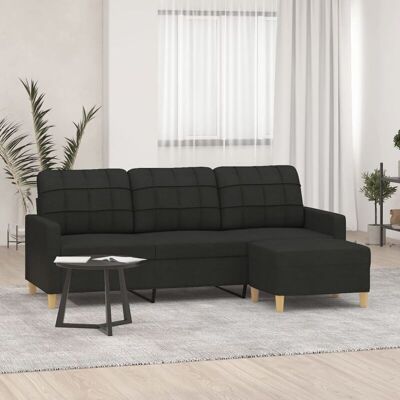 Vidaxl - Sofá De 3 Plazas Con Taburete De Tela Negro 180 Cm Vidaxl - Sofá De 3 Plazas Con Taburete De Tela Negro 180 Cm