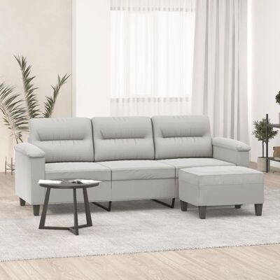 Sofá de 3 plazas con taburete - Microfibra Gris Claro Sofá de 3 plazas con taburete - Microfibra Gris Claro