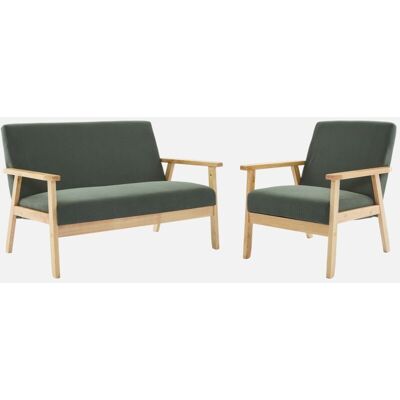 SWEEEK Sofá De 2 Plazas Y Sillón De Pana Con Patas De Madera, Isak Pana, Kaki Oscuro, 130x79x69 Cm SWEEEK Sofá De 2 Plazas Y Sillón De Pana Con Patas De Madera, Isak Pana, Kaki Oscuro, 130x79x69 Cm