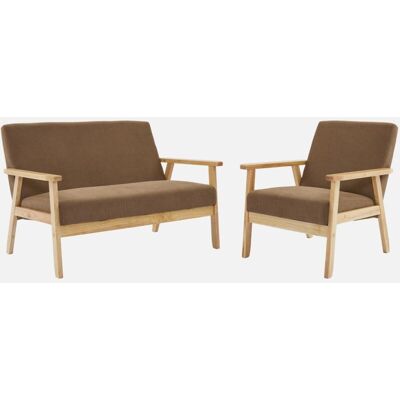 SWEEEK Sofá De 2 Plazas Y Sillón De Pana Con Patas De Madera, Isak Pana, Pardo, 231x97x75 Cm SWEEEK Sofá De 2 Plazas Y Sillón De Pana Con Patas De Madera, Isak Pana, Pardo, 231x97x75 Cm