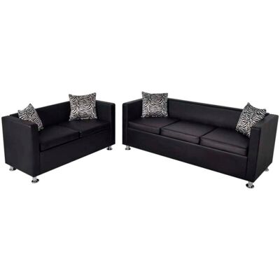 Vidaxl - Conjunto De Sofás De 2 Y 3 Plazas De Cuero Artificial Negro Vidaxl - Conjunto De Sofás De 2 Y 3 Plazas De Cuero Artificial Negro