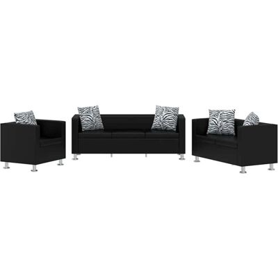 Conjunto De Sofás De 2 Y 3 Plazas Y Sillón De Cuero Artificial Negro Vidaxl Conjunto De Sofás De 2 Y 3 Plazas Y Sillón De Cuero Artificial Negro Vidaxl