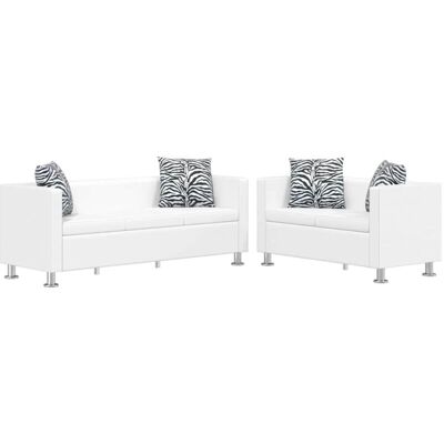 Vidaxl - Set De Sofás 3 Plazas Y 2 Plazas Cuero Artificial Blanco Vidaxl - Set De Sofás 3 Plazas Y 2 Plazas Cuero Artificial Blanco