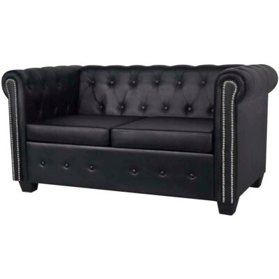 Vidaxl - Sofá Chesterfield De 2 Plazas Cuero Sintético Negro Vidaxl - Sofá Chesterfield De 2 Plazas Cuero Sintético Negro