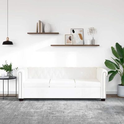 Vidaxl - Sofá Chesterfield De 3 Plazas Cuero Sintético Blanco Vidaxl - Sofá Chesterfield De 3 Plazas Cuero Sintético Blanco