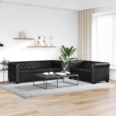 Vidaxl - Sofás Chesterfield De 2 Y 3 Plazas Cuero Sintético Negro Vidaxl - Sofás Chesterfield De 2 Y 3 Plazas Cuero Sintético Negro