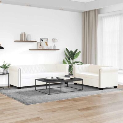 Vidaxl - Sofás Chesterfield De 2 Y 3 Plazas Cuero Sintético Blanco Vidaxl - Sofás Chesterfield De 2 Y 3 Plazas Cuero Sintético Blanco