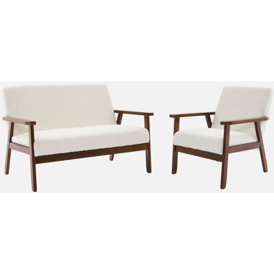Sweeek - Sofá Y Sillón 2 Plazas En Tejido Borreguito, Patas Teñidas Nogal Claro, Isak Borreguito, Borreguito Blanco, 114x69.5x73 Cm Sweeek - Sofá Y Sillón 2 Plazas En Tejido Borreguito, Patas Teñidas Nogal Claro, Isak Borreguito, Borreguito Blanco, 114x69.5x73 Cm