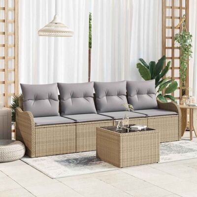 Conjunto De Sofá De Jardín 5 Pcs Beige Poliratán Vidaxl Conjunto De Sofá De Jardín 5 Pcs Beige Poliratán Vidaxl