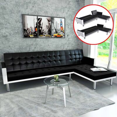 Sofá Cama En Forma De L Cuero Sintético Negro Vidaxl Sofá Cama En Forma De L Cuero Sintético Negro Vidaxl