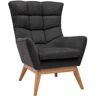 MILIBOO Sillón nórdico con tejido efecto aterciopelado texturizado gris oscuro y madera BRODY - Grís oscuro