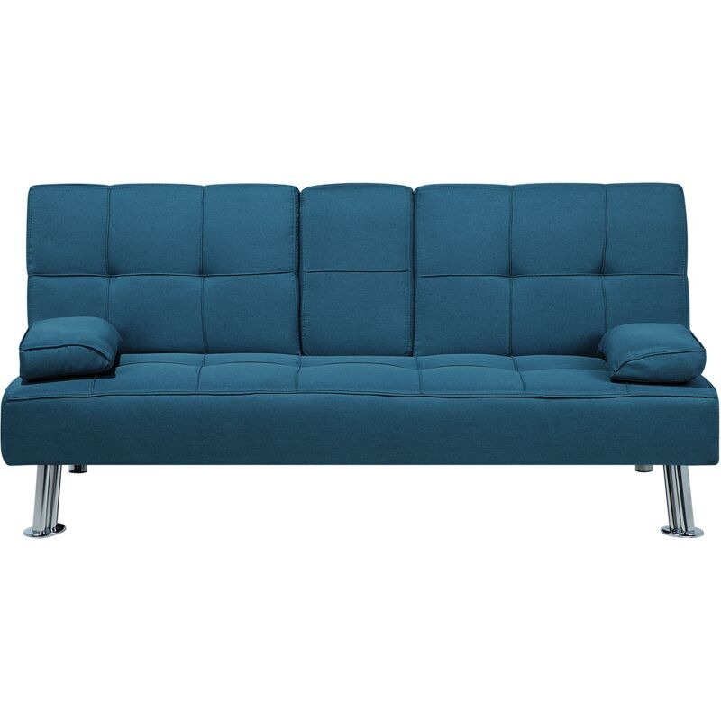 Beliani - Sofá cama 3 plazas de tela azul mesa abatible convertible click clack moderno Roxen - Azul
