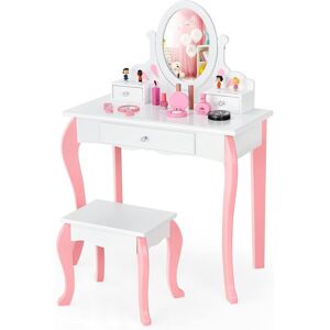 Costway - Set Mesa Tocador Y Taburete Para Niños, Mesa Maquillaje Princesas Para Niñas Con Espejo Giratorio A 360° Y 3 Cajones, Set Tocador Multifuncional Con Parte Superior Removible (blanco) Costway - Set Mesa Tocador Y Taburete Para Niños, Mesa Maquillaje Princesas Para Niñas Con Espejo Giratorio A 360° Y 3 Cajones, Set Tocador Multifuncional Con Parte Superior Removible (blanco)