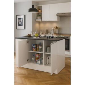 DMORA Patrizio - 155x90x90 cm - Blanco brillo - Isla de cocina DMORA Patrizio - 155x90x90 cm - Blanco brillo - Isla de cocina