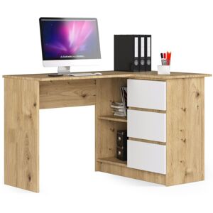 Akord - Escritorio Esquinero B16 Roble Artisan 124 Cm Con Lado Derecho 3 Cajones Frente En Color Blanco 2 Estantes 124x85x77 Cm Akord - Escritorio Esquinero B16 Roble Artisan 124 Cm Con Lado Derecho 3 Cajones Frente En Color Blanco 2 Estantes 124x85x77 Cm