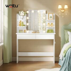 Tocador De Maquillaje Con Espejo Y 10 Bombillas Led Luz Regulable Mesa De Tocador Con 2 Cajones Grandes Y 4 Estantes Estilo Moderno Para Dormitorio 90x40x135cm Blanco - Woltu Tocador De Maquillaje Con Espejo Y 10 Bombillas Led Luz Regulable Mesa De Tocador Con 2 Cajones Grandes Y 4 Estantes Estilo Moderno Para Dormitorio 90x40x135cm Blanco - Woltu
