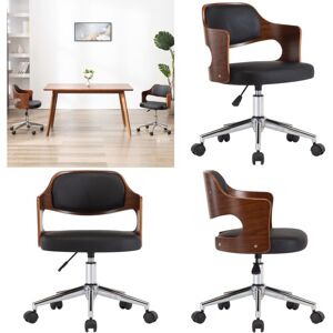 VIDAXL Silla De Oficina Giratoria Madera Curvada Cuero Sintético Negro - Silla De Oficina Con Respaldo - Silla De Oficina Con Ruedas VIDAXL Silla De Oficina Giratoria Madera Curvada Cuero Sintético Negro - Silla De Oficina Con Respaldo - Silla De Oficina Con Ruedas