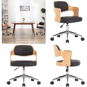 VIDAXL Silla De Oficina Giratoria Madera Curvada Cuero Sintético Negro - Silla De Oficina Con Respaldo - Silla De Oficina Con Ruedas VIDAXL Silla De Oficina Giratoria Madera Curvada Cuero Sintético Negro - Silla De Oficina Con Respaldo - Silla De Oficina Con Ruedas