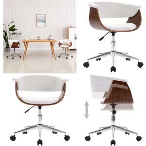 VIDAXL Silla Oficina Giratoria Madera Curvada Cuero Sintético Blanco - Silla De Oficina - Silla De Comedor VIDAXL Silla Oficina Giratoria Madera Curvada Cuero Sintético Blanco - Silla De Oficina - Silla De Comedor