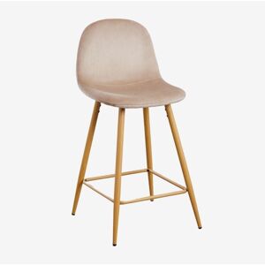Sklum - Pack de 2 taburetes altos en terciopelo Glamm Marrón Trigo Madera Natural Sklum - Pack de 2 taburetes altos en terciopelo Glamm Marrón Trigo Madera Natural