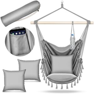 Tillvex Silla Colgante Gris Con 2 Cojines Silla Colgante Con Portavasos Y Compartimento Para Libros Asiento Colgante Resistente A La Intemperie - Para Interior Y Exterior Cesta Colgante Con Bolsa D Tillvex Silla Colgante Gris Con 2 Cojines Silla Colgante Con Portavasos Y Compartimento Para Libros Asiento Colgante Resistente A La Intemperie - Para Interior Y Exterior Cesta Colgante Con Bolsa D