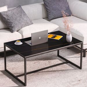 Unho - Mesa Cafe De Centro De Marmol Mesa De Café Con Marco De Acero Estilo Nórtico Moderno 100x60x43cm, Negro Unho - Mesa Cafe De Centro De Marmol Mesa De Café Con Marco De Acero Estilo Nórtico Moderno 100x60x43cm, Negro