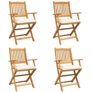 Sillas de Jardín Plegables con Cojín Blanco - 4 piezas - Madera Sillas de Jardín Plegables con Cojín Blanco - 4 piezas - Madera
