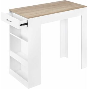 Woltu - Mesa De Bar Con 1 Cajón Y 3 Estantes, Mostrador Estilo Bar, Mesa De Cocina, Blanco+roble Claro Woltu - Mesa De Bar Con 1 Cajón Y 3 Estantes, Mostrador Estilo Bar, Mesa De Cocina, Blanco+roble Claro