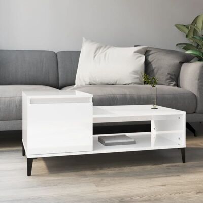 Vidaxl - Mesa De Centro Madera Contrachapada Blanco Brillo 100x50x45 Cm Vidaxl - Mesa De Centro Madera Contrachapada Blanco Brillo 100x50x45 Cm