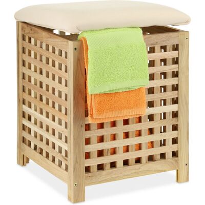 Cesta De Ropa Sucia Con Asiento, Taburete Baño Con Almacenaje, Madera De Nogal, 45 L, 50 X 39 X 39 Cm, Natural - Relaxdays Cesta De Ropa Sucia Con Asiento, Taburete Baño Con Almacenaje, Madera De Nogal, 45 L, 50 X 39 X 39 Cm, Natural - Relaxdays