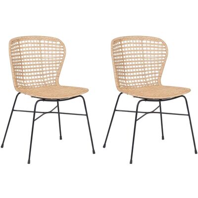 Beliani Juego de 2 Sillas de Comedor - Rattan Natural - 49x83x56cm - Interior Beliani Juego de 2 Sillas de Comedor - Rattan Natural - 49x83x56cm - Interior