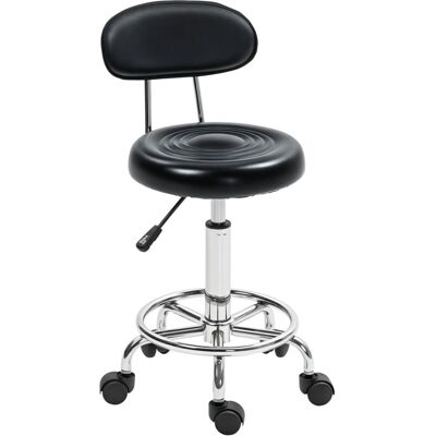Taburete Giratorio Taburete Con Ruedas Y Respaldo Taburete De Trabajo Con Altura Regulable 70-86 Cm Asiento Tapizado De Cuero Sintético Negro - Homcom Taburete Giratorio Taburete Con Ruedas Y Respaldo Taburete De Trabajo Con Altura Regulable 70-86 Cm Asiento Tapizado De Cuero Sintético Negro - Homcom