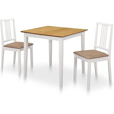 Conjunto de Mesa de Comedor Extensible de 3 Piezas - Blanco y Marrón - vidaXL Conjunto de Mesa de Comedor Extensible de 3 Piezas - Blanco y Marrón - vidaXL