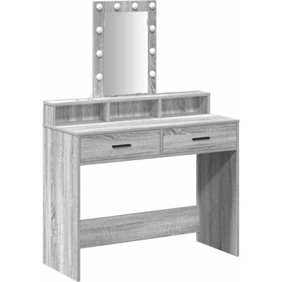 vidaXL Mesita de maquillaje con madera sonoma gris y grandes cajones vidaXL Mesita de maquillaje con madera sonoma gris y grandes cajones