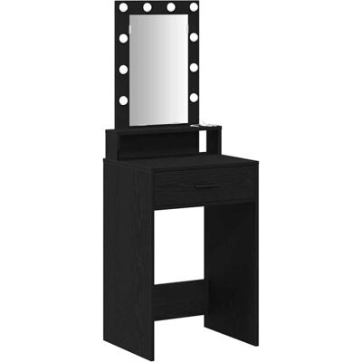 vidaXL Espejo MDF de roble negro - Mesa de maquillaje moderna con LED vidaXL Espejo MDF de roble negro - Mesa de maquillaje moderna con LED