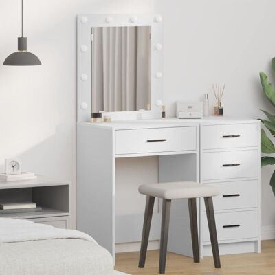 vidaXL Mueble de maquillaje de madera blanca 50 x 41 x 135 cm - Espejo y tocador vidaXL Mueble de maquillaje de madera blanca 50 x 41 x 135 cm - Espejo y tocador