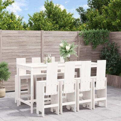 Conjunto de Bar de Jardín vidaXL 9 Piezas Madera de Pino Blanco Conjunto de Bar de Jardín vidaXL 9 Piezas Madera de Pino Blanco
