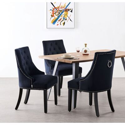 Life Interiors - Comedor Rocco Lux Windsor - Mesa De Comedor De Madera De Roble Y Juego De 4 Sillas De Comedor De Terciopelo Negro - Comedor Cocina Life Interiors - Comedor Rocco Lux Windsor - Mesa De Comedor De Madera De Roble Y Juego De 4 Sillas De Comedor De Terciopelo Negro - Comedor Cocina