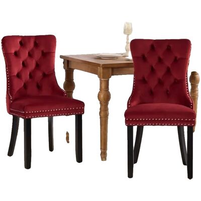 OEM Silla De Comedor, Tapizada En Terciopelo, Patas De Madera Maciza, Color Rojo Vino Cqy. OEM Silla De Comedor, Tapizada En Terciopelo, Patas De Madera Maciza, Color Rojo Vino Cqy.