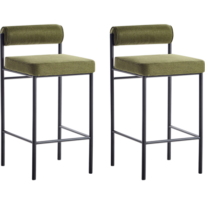 Beliani - Conjunto De 2 Sillas De Bar Modernas Taburetes Respaldo Tapizado Poliéster Sin Reposabrazos Patas Negras Verde Amaya Beliani - Conjunto De 2 Sillas De Bar Modernas Taburetes Respaldo Tapizado Poliéster Sin Reposabrazos Patas Negras Verde Amaya