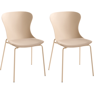 BELIANI Conjunto De 2 Sillas De Comedor Con Patas De Metal Asiento Sintético Con Cojín Apilables Beige Pitsburg BELIANI Conjunto De 2 Sillas De Comedor Con Patas De Metal Asiento Sintético Con Cojín Apilables Beige Pitsburg