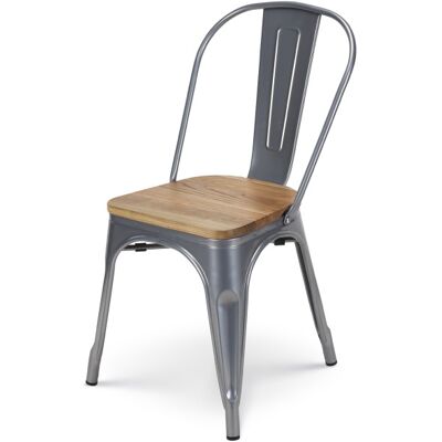 Silla de Metal Kosmi - Estilo Industrial - Plata y Madera Clara - Silla Silla de Metal Kosmi - Estilo Industrial - Plata y Madera Clara - Silla