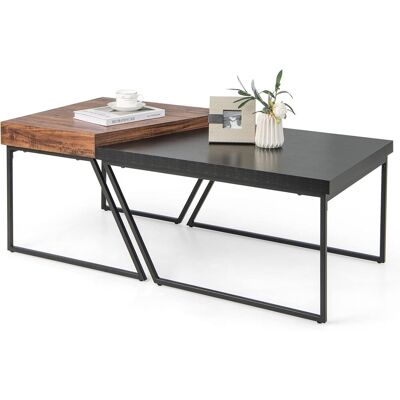 Costway - Juego De 2 Mesas Auxiliares De Centro, Mesa Auxiliar De Nido Con Patas De Metal Con Recubrimiento En Polvo, Mesa Nido De Café Trapezoidal Para Sala De Estar Oficina Dormitorio Costway - Juego De 2 Mesas Auxiliares De Centro, Mesa Auxiliar De Nido Con Patas De Metal Con Recubrimiento En Polvo, Mesa Nido De Café Trapezoidal Para Sala De Estar Oficina Dormitorio