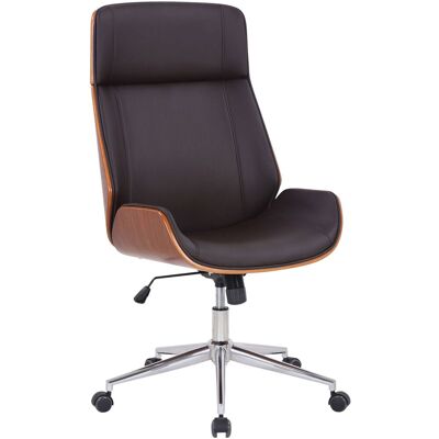 Décoshop26 - Silla De Oficina Respaldo Alto Con Ruedas, Sintética Marrón Y Madera De Nogal, Regulable En Altura Bur10456 Décoshop26 - Silla De Oficina Respaldo Alto Con Ruedas, Sintética Marrón Y Madera De Nogal, Regulable En Altura Bur10456