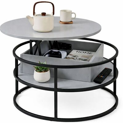 Relaxdays Mesa Centro Regulable En Altura Con Almacenaje, 46x80 Cm (h X D), Tapa Elevable, Mdf/metal, Gris/negro Relaxdays Mesa Centro Regulable En Altura Con Almacenaje, 46x80 Cm (h X D), Tapa Elevable, Mdf/metal, Gris/negro