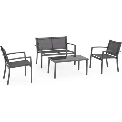 BIZZOTTO Set De Salón Florida 4 Plazas Antracita Con Mesa De Vidrio Templado BIZZOTTO Set De Salón Florida 4 Plazas Antracita Con Mesa De Vidrio Templado