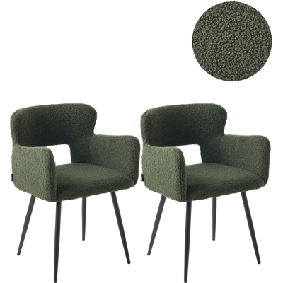 BELIANI Conjunto De 2 Sillas De Comedor Modernas Asiento Tapizado En Tela Bouclé Con Reposabrazos Acolchado Verde Oscuro Sanilac BELIANI Conjunto De 2 Sillas De Comedor Modernas Asiento Tapizado En Tela Bouclé Con Reposabrazos Acolchado Verde Oscuro Sanilac