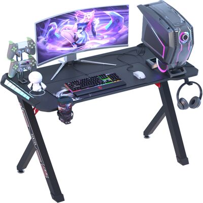 Unho - Mesa Gaming Led Mesa Gamer Grande Con Pie Ajustable Escritorio Gaming Pc Ergonómico, L 120cm Unho - Mesa Gaming Led Mesa Gamer Grande Con Pie Ajustable Escritorio Gaming Pc Ergonómico, L 120cm