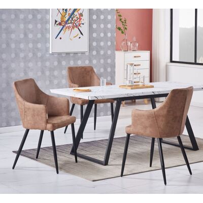 Life Interiors - Juego De Comedor Toga Lux Zarah: Mesa De Comedor Extensible Blanca Y Juego De 4 Sillas De Comedor De Cuero Beige - Comedor Cocina Life Interiors - Juego De Comedor Toga Lux Zarah: Mesa De Comedor Extensible Blanca Y Juego De 4 Sillas De Comedor De Cuero Beige - Comedor Cocina
